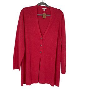 J Jill Linen Blend Long Line Cardigan Sweater Top 3 Button Lightweight Plus 2X